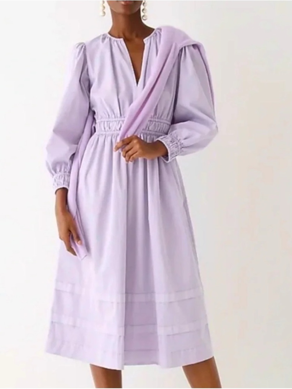 Long sleeve smocked waist midi dress